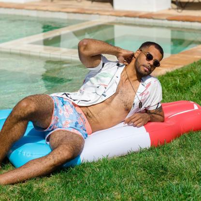 4.5 Inch Inseam Vintage Mist Flowers Swim Trunks-VibeCloset