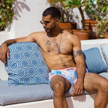 4.5 Inch Inseam Vintage Mist Flowers Swim Trunks-VibeCloset