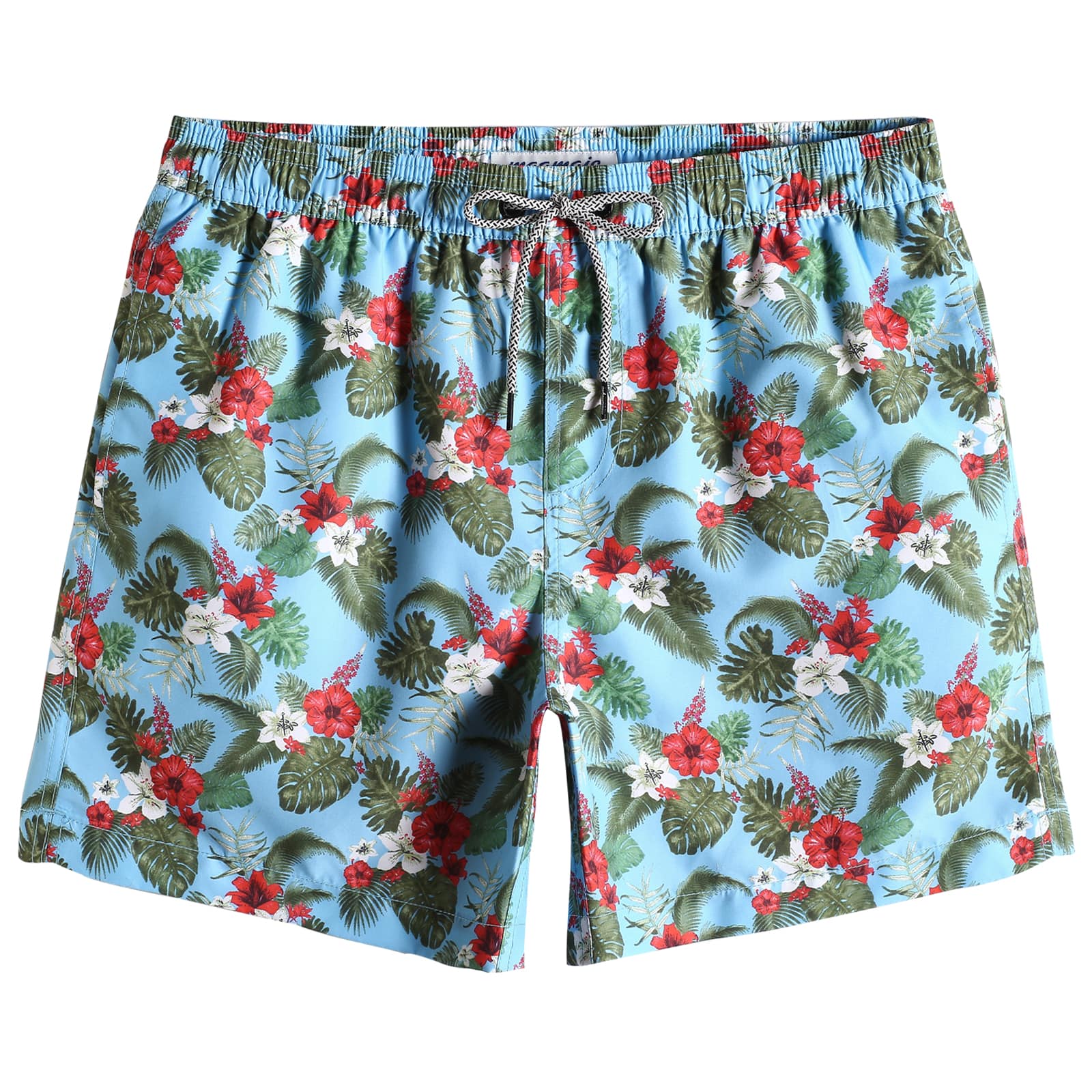 5.5 Inch Inseam Blue Bouquet Swim Trunks-VibeCloset
