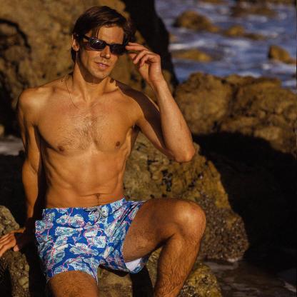 5.5 Inch Inseam Blue Polar Bear Swim Trunks-VibeCloset