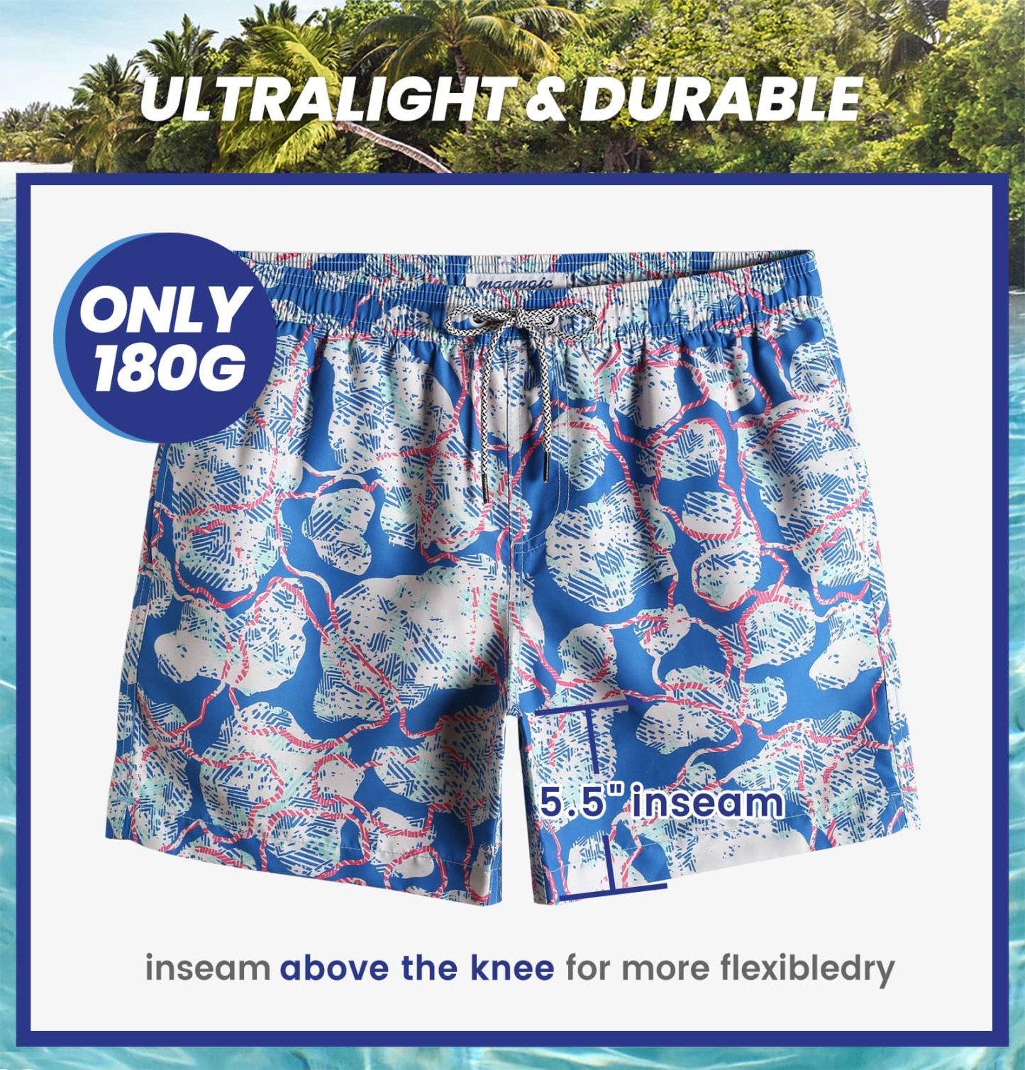 5.5 Inch Inseam Blue Polar Bear Swim Trunks-VibeCloset
