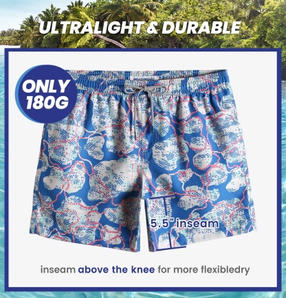 5.5 Inch Inseam Blue Polar Bear Swim Trunks-VibeCloset