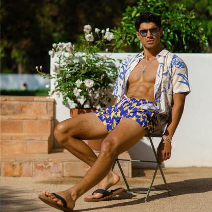5.5 Inch Inseam Stretch Blue Star Swim Trunks-VibeCloset