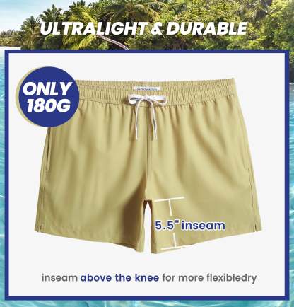 5.5 Inch Inseam Stretch Solid Yellow Swim Trunks-VibeCloset