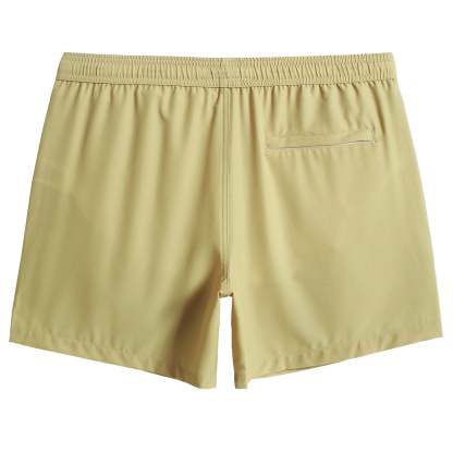 5.5 Inch Inseam Stretch Solid Yellow Swim Trunks-VibeCloset