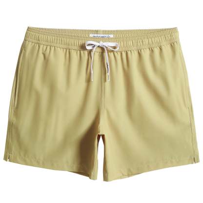5.5 Inch Inseam Stretch Solid Yellow Swim Trunks-VibeCloset