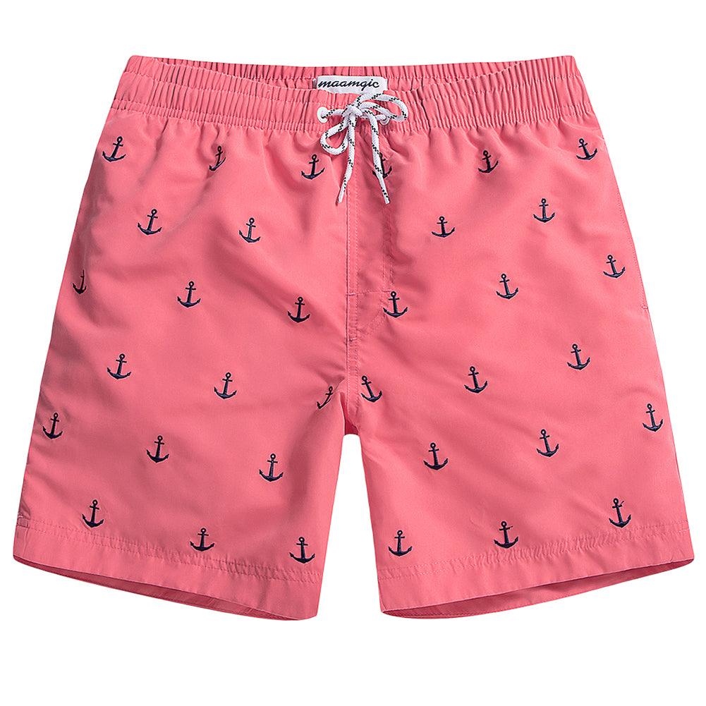 7 Inch Inseam Pink Anchor Swim Trunks-VibeCloset