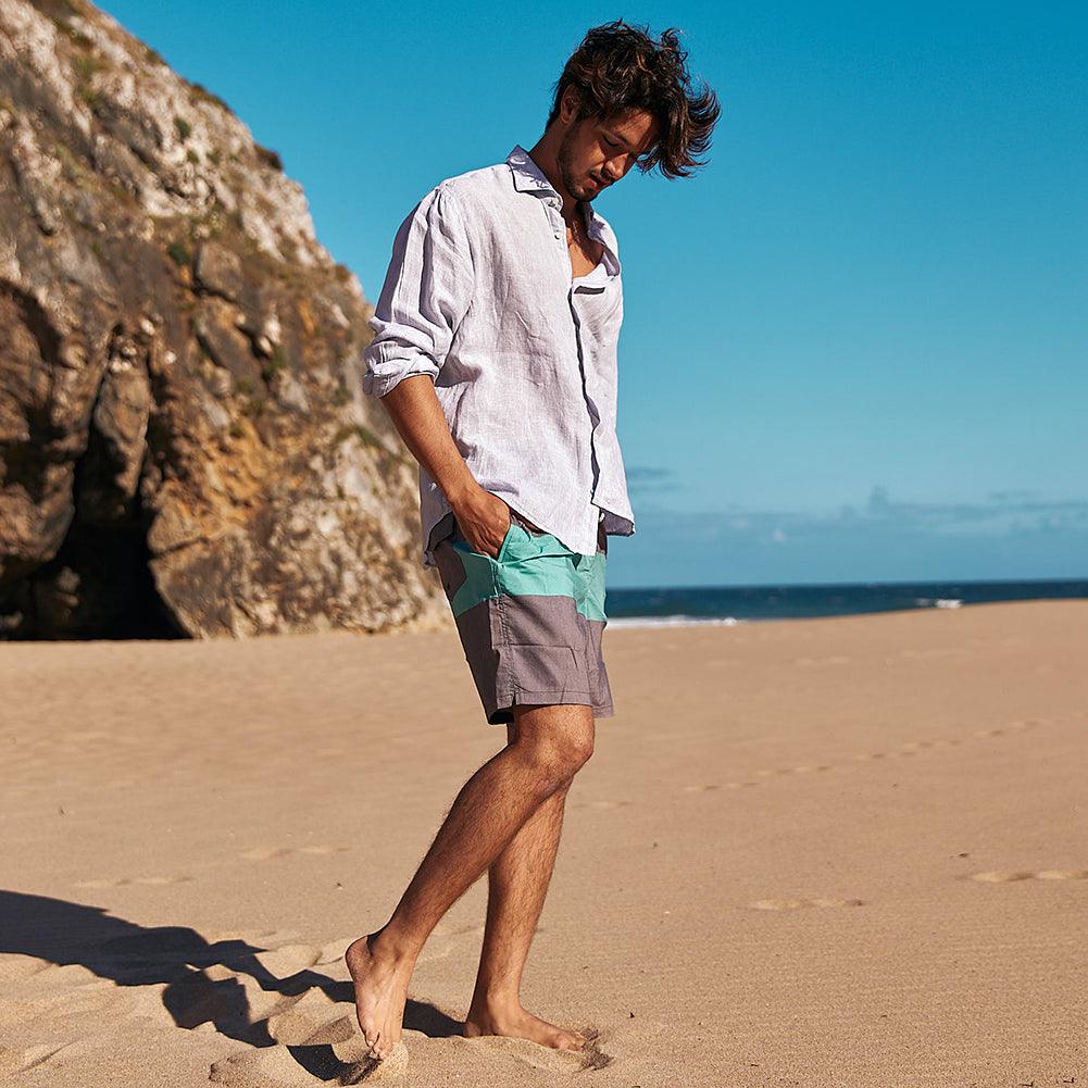 7 Inch Inseam Stretch Gary&Green Stripe Swim Trunks-VibeCloset