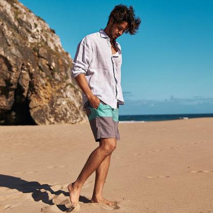 7 Inch Inseam Stretch Gary&Green Stripe Swim Trunks-VibeCloset