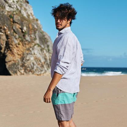 7 Inch Inseam Stretch Gary&Green Stripe Swim Trunks-VibeCloset