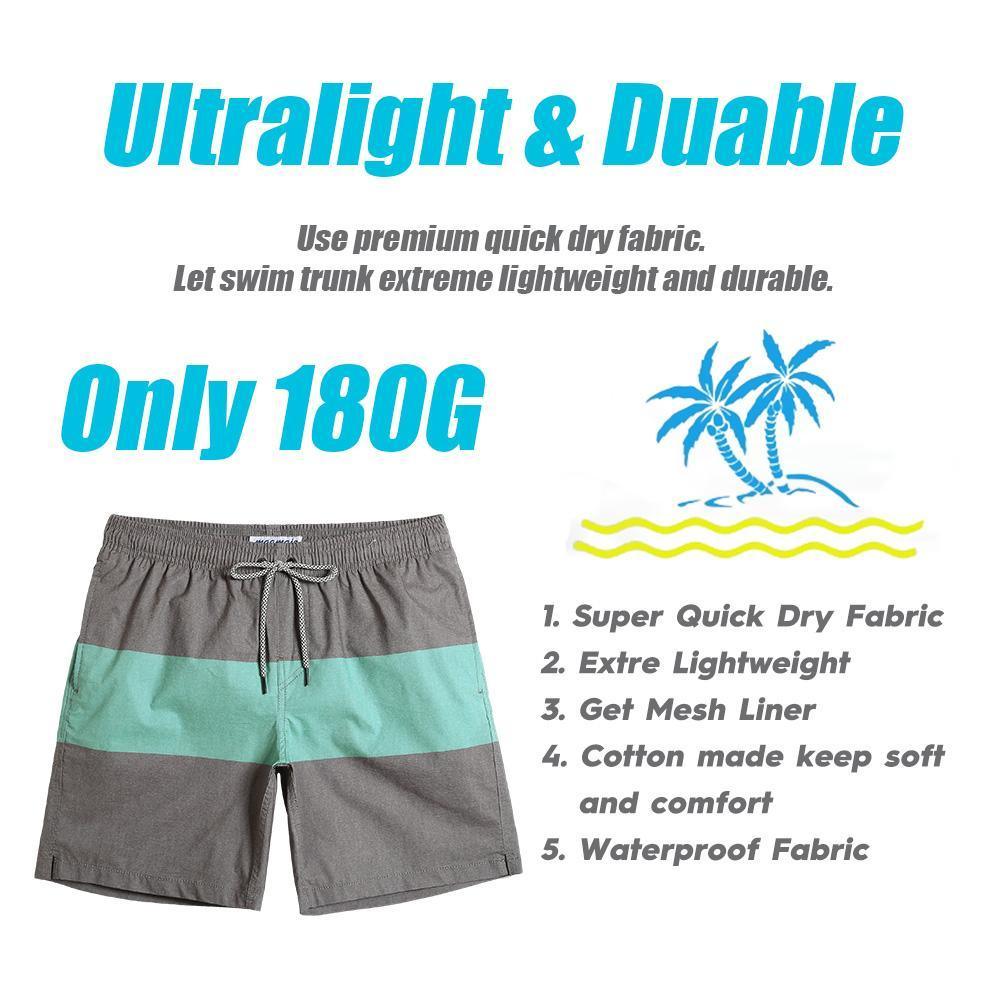 7 Inch Inseam Stretch Gary&Green Stripe Swim Trunks-VibeCloset