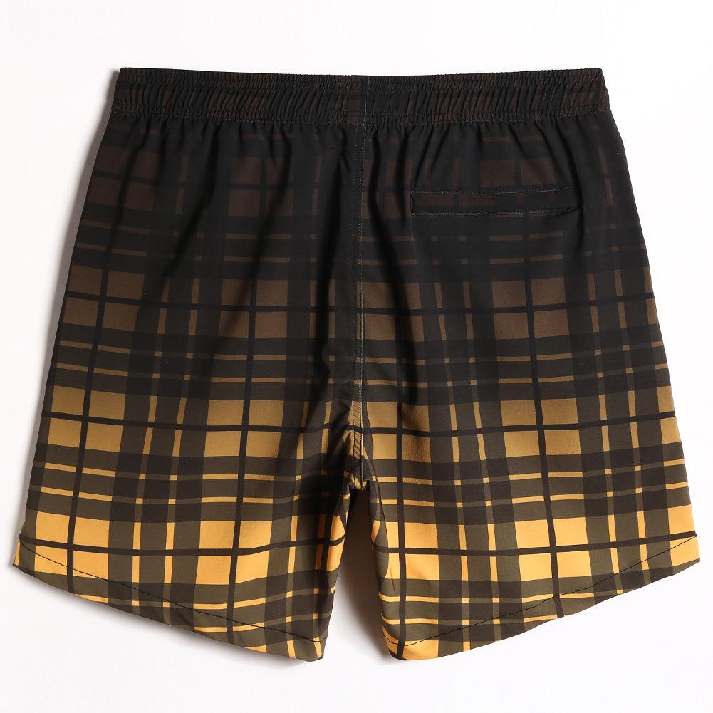 7 Inch Inseam Stretch Plaid Yellow Swim Trunks-VibeCloset