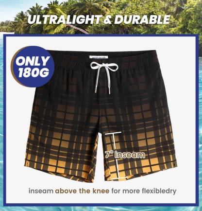 7 Inch Inseam Stretch Plaid Yellow Swim Trunks-VibeCloset