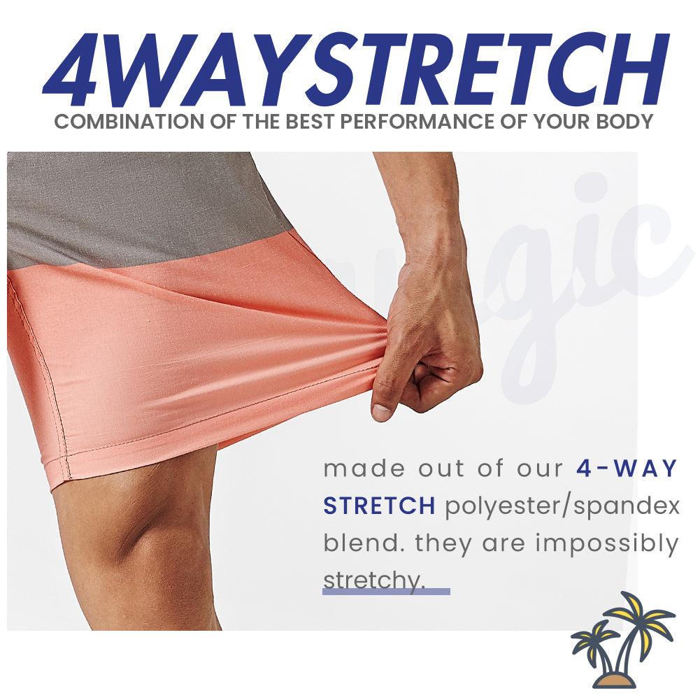 7 Inch Stretch Grey and Pink Striped Swim Trunks-VibeCloset