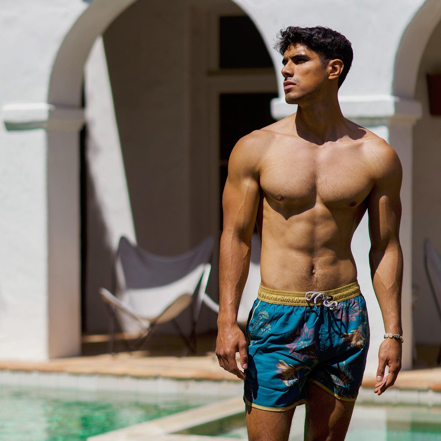 4.5 Inch Inseam Vintage Floral Swim Trunks-unboundedy