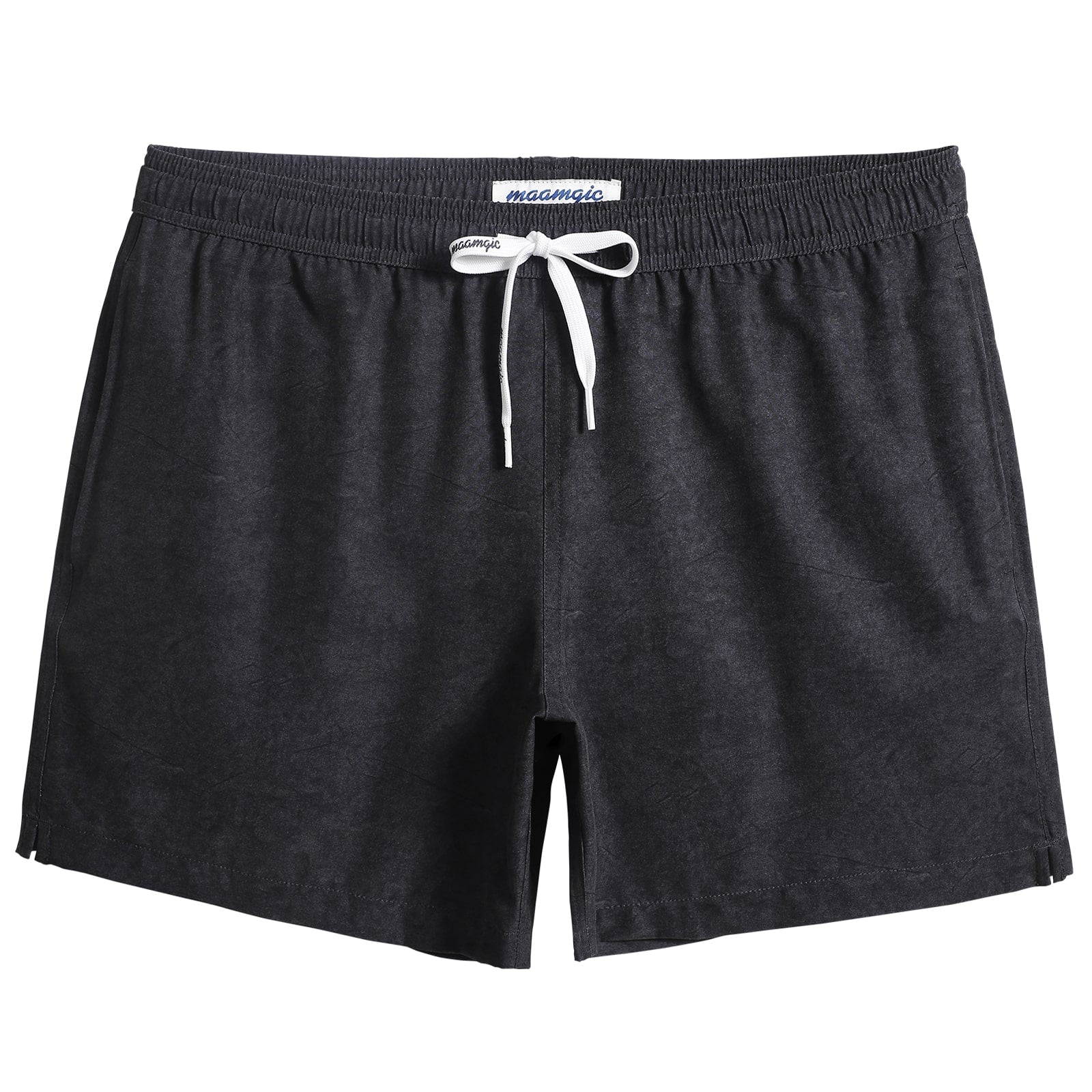 5.5 Inch Inseam Stretch Solid Black Swim Trunks-VibeCloset