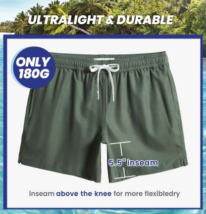 5.5 Inch Inseam Stretch Solid Green Swim Trunks-unboundedy