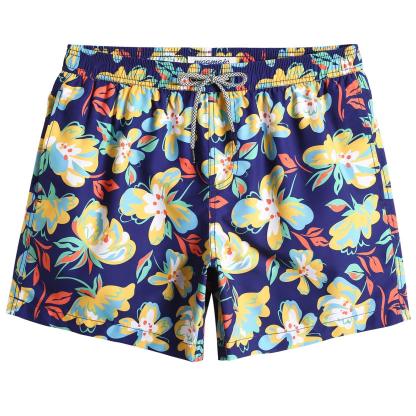 5.5 Inch Inseam Navy Butterfly Flower Swim Trunks-VibeCloset