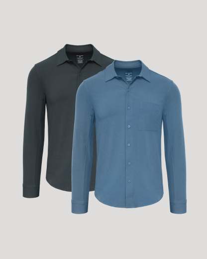 Navy & Fiord Ripstop Long Sleeve Commuter Shirt 2-Pack-VibeCloset