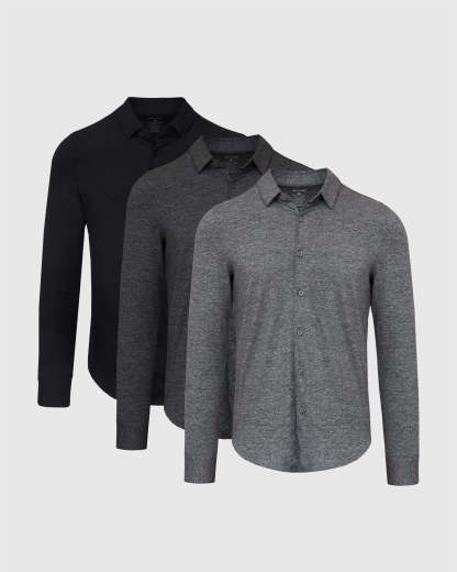 Neutral Long Sleeve Do-It-All Comfort Shirt 3-Pack-VibeCloset