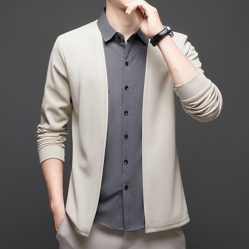 🔥50% off-Men's Fake Two Piece Shirt Collar Knitted Cardigan