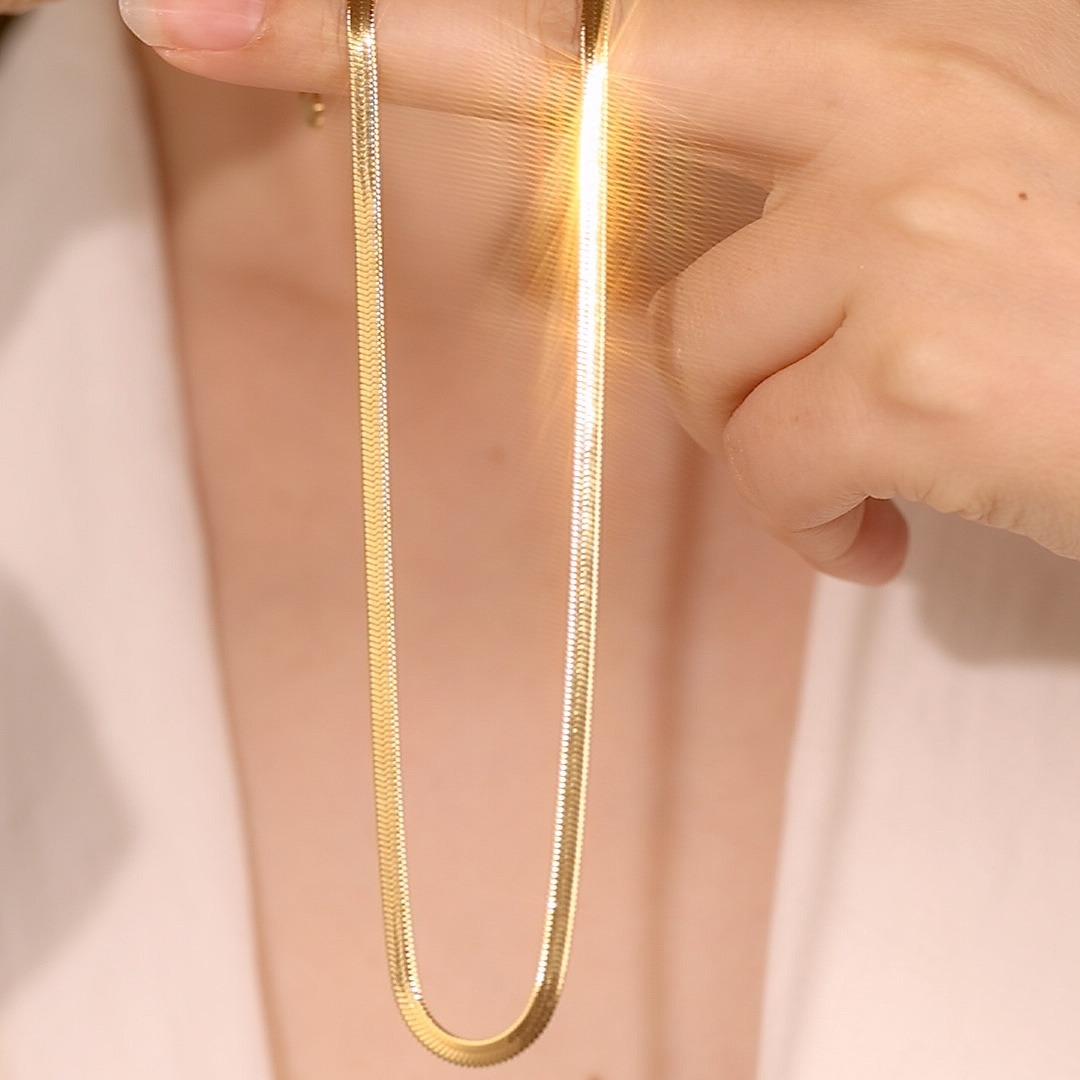 Golden lock bone chain flat snake bone chain necklace