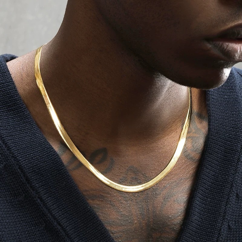 Golden lock bone chain flat snake bone chain necklace