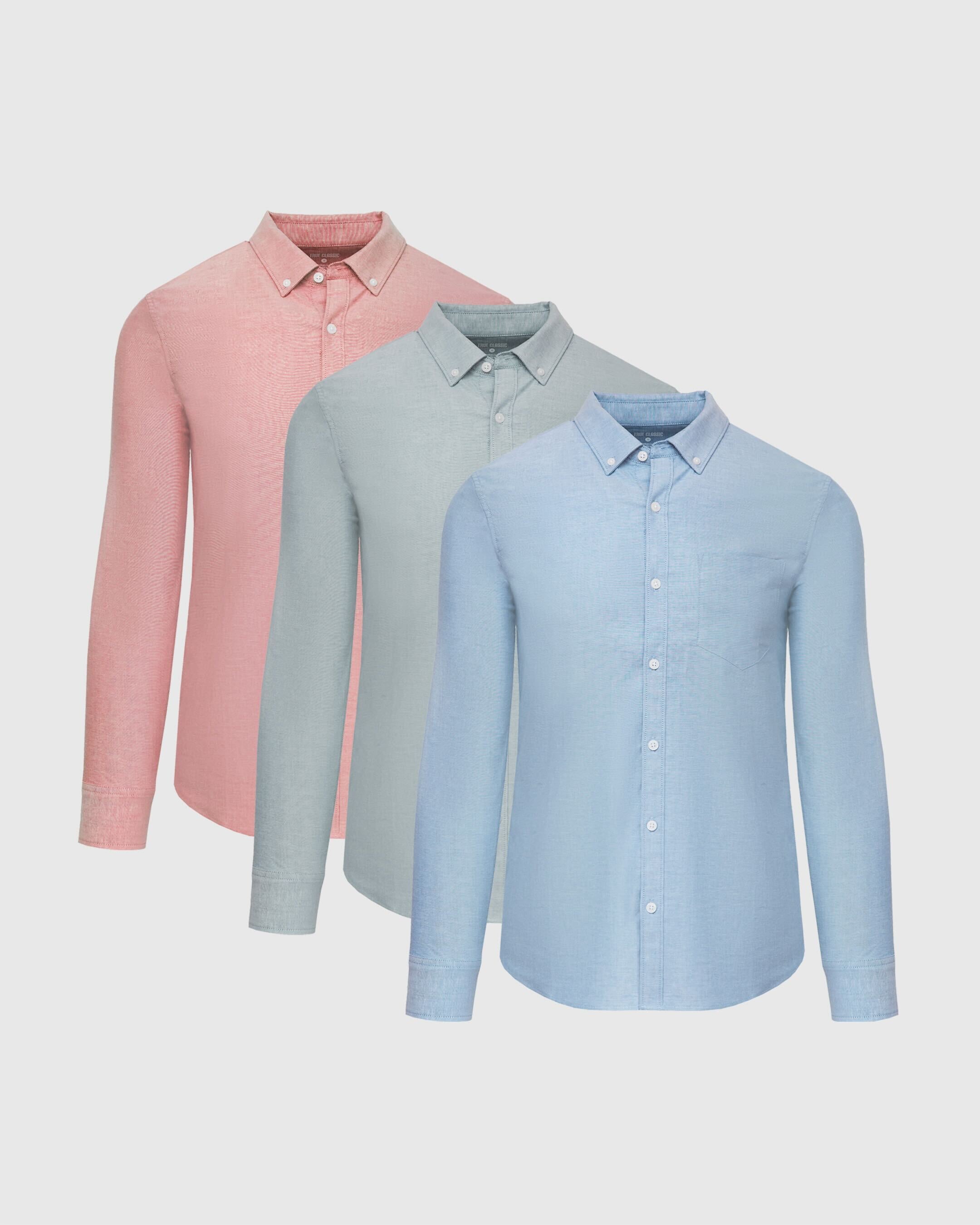 Spring Stretch Oxford Long Sleeve Shirt 3-Pack-VibeCloset