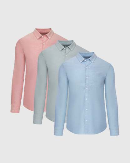 Spring Stretch Oxford Long Sleeve Shirt 3-Pack-VibeCloset