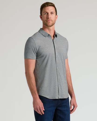 Heather Gray Short Sleeve Comfort Knit Shirt-VibeCloset