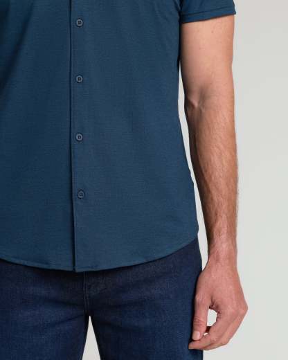 Dark Heather Navy Short Sleeve Comfort Knit Shirt-VibeCloset