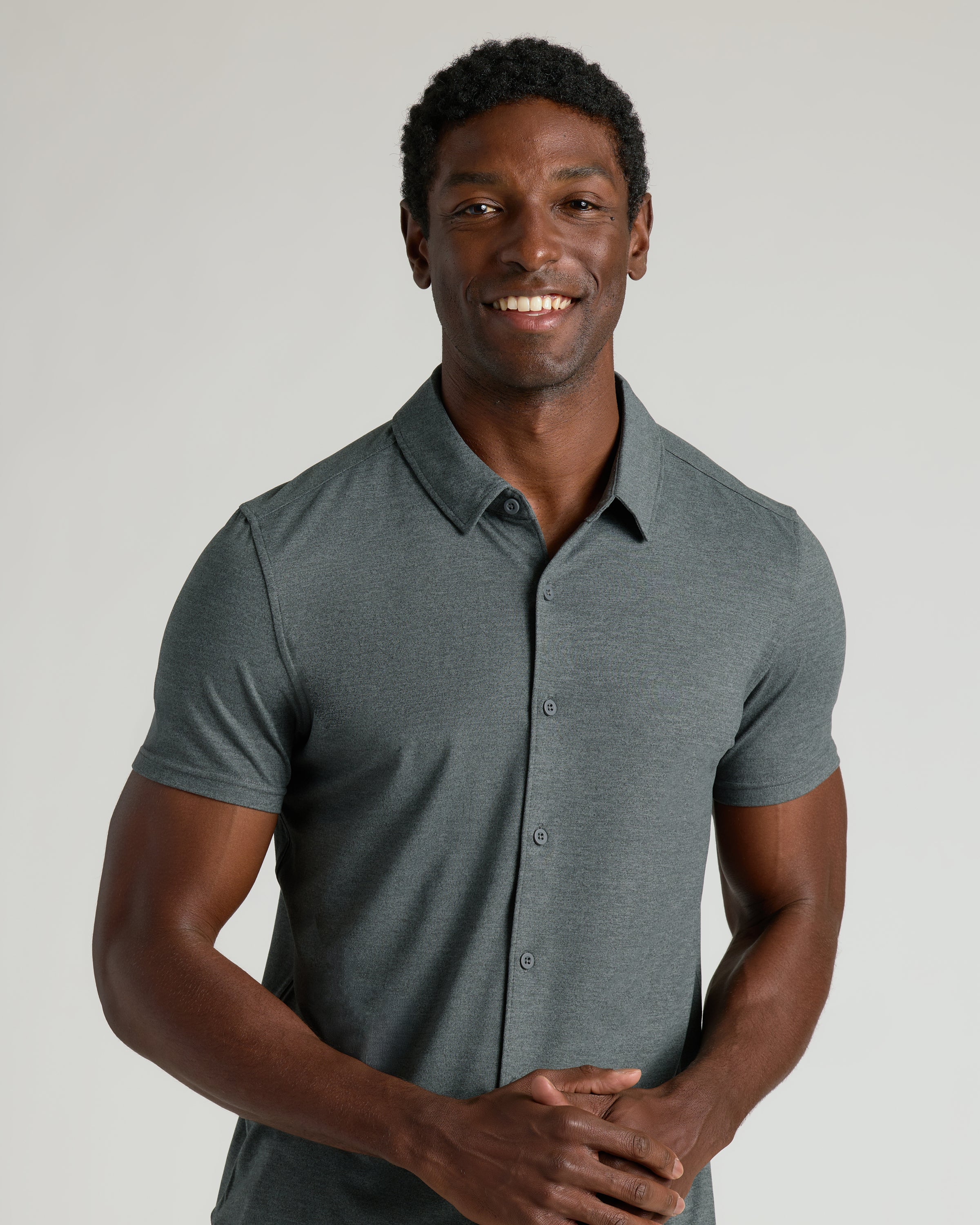 Charcoal Heather Gray Short Sleeve Comfort Knit Shirt-VibeCloset