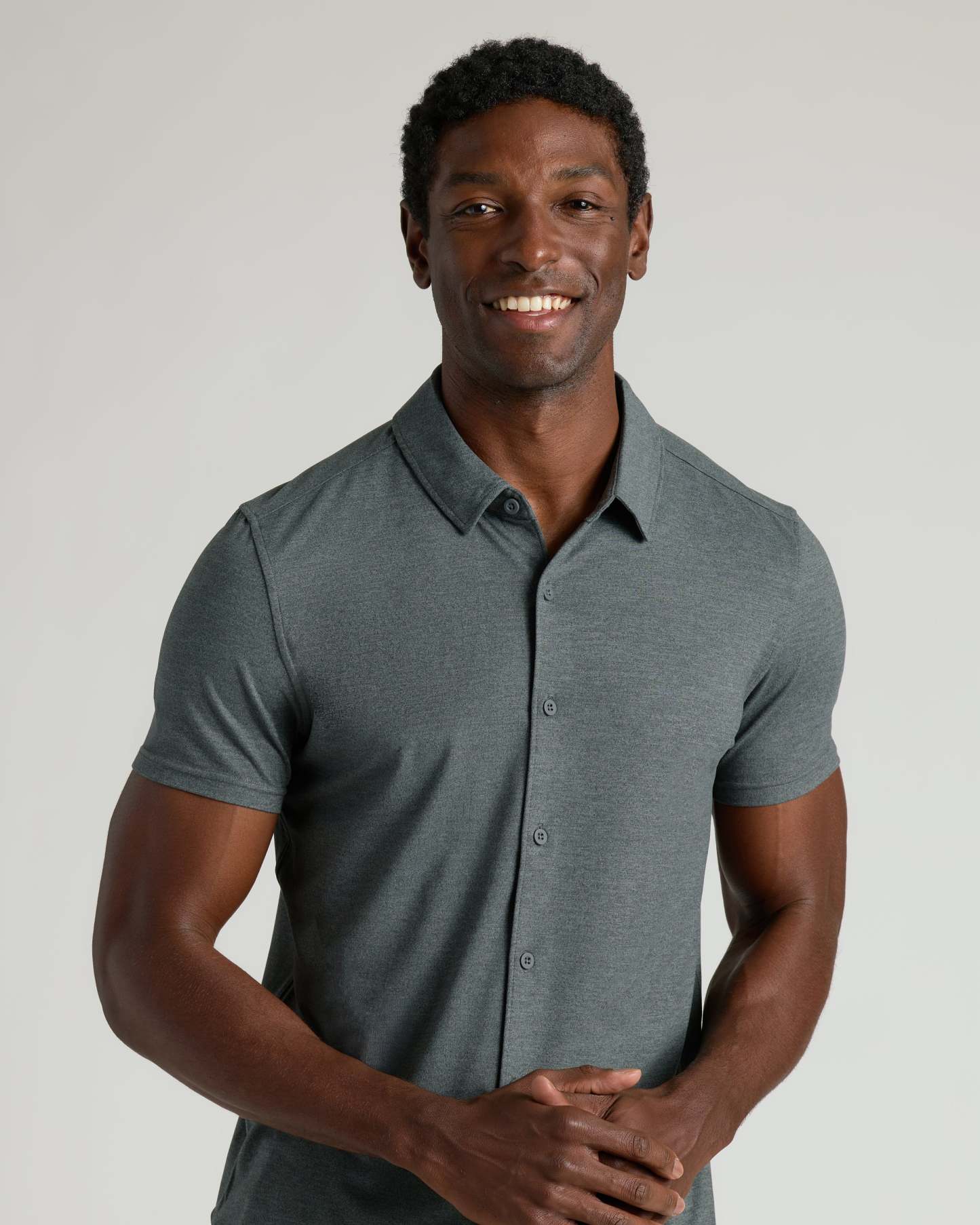 Charcoal Heather Gray Short Sleeve Comfort Knit Shirt-VibeCloset