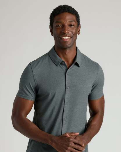Charcoal Heather Gray Short Sleeve Comfort Knit Shirt-VibeCloset