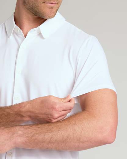 White Short Sleeve Comfort Knit Shirt-VibeCloset