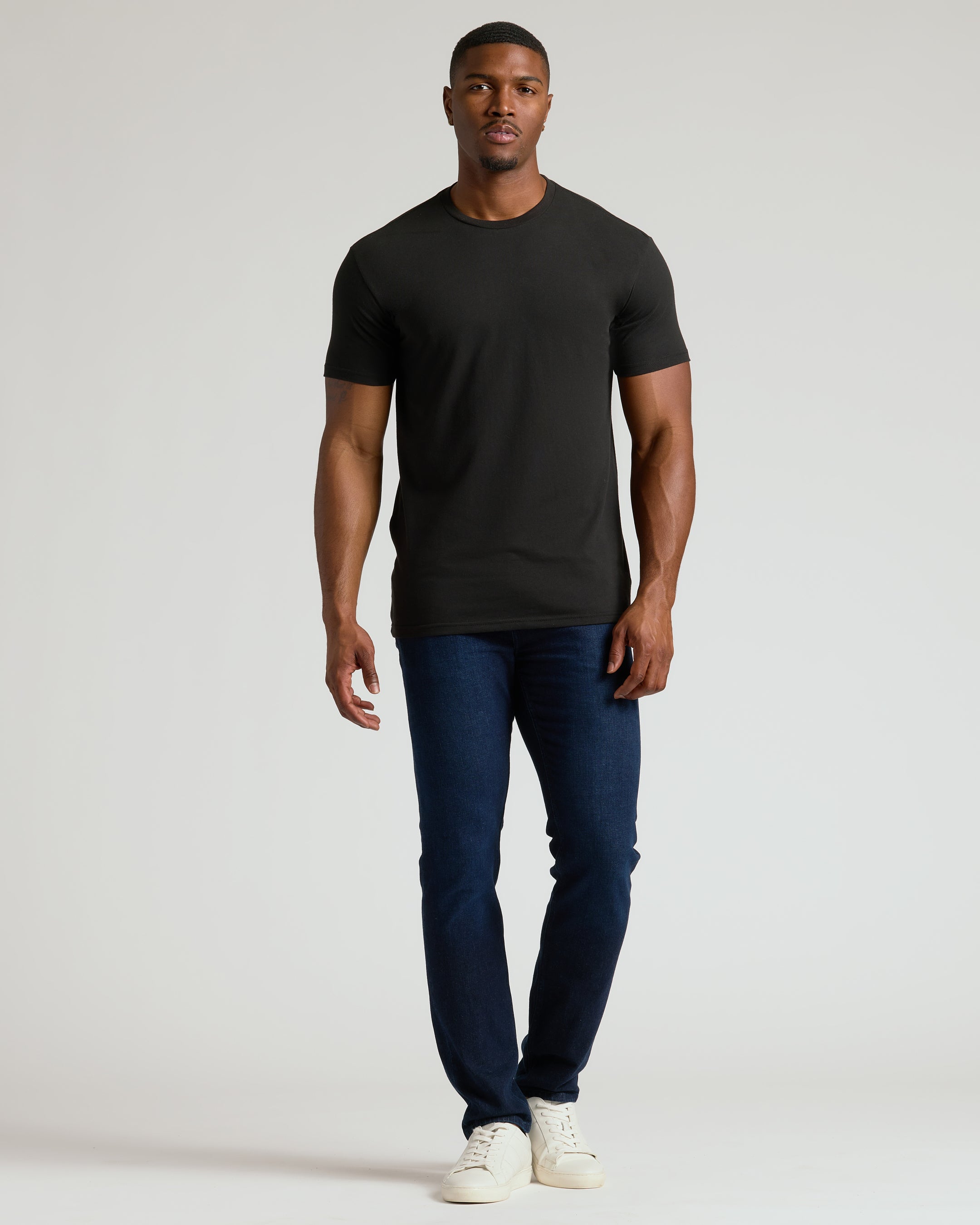 Black Tall Straight Hem Crew Neck T-Shirt-VibeCloset