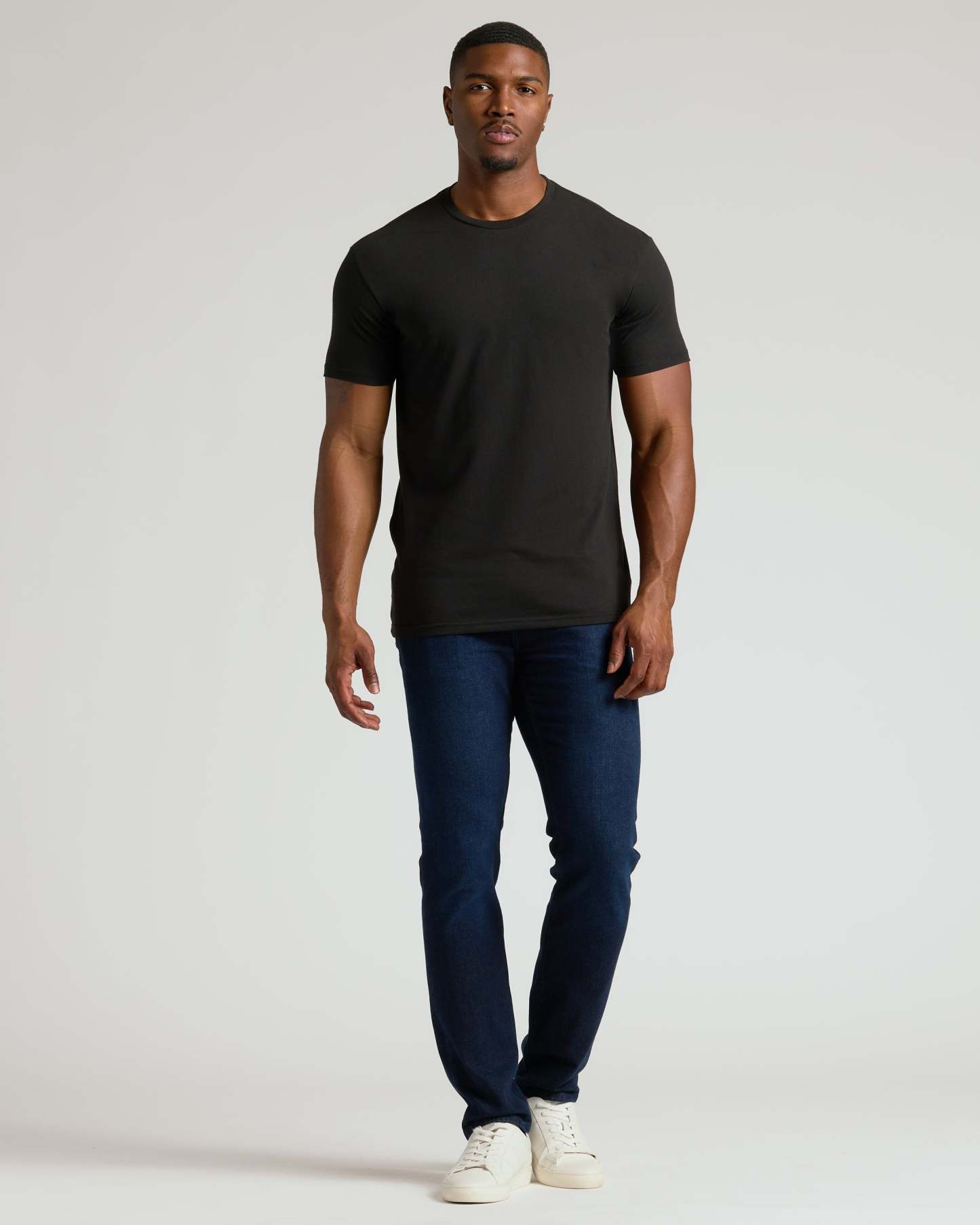 Black Tall Straight Hem Crew Neck T-Shirt-VibeCloset