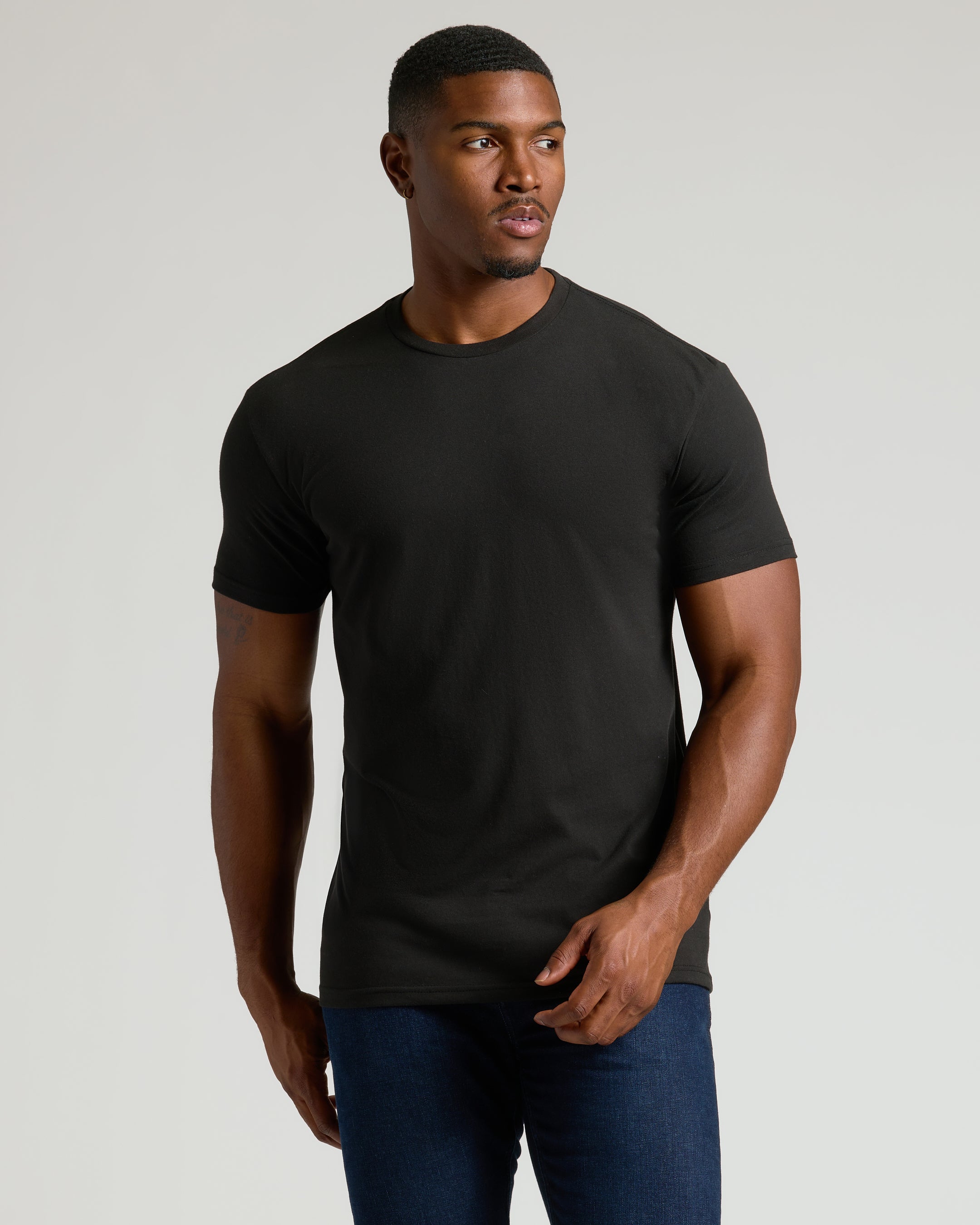 Black Tall Straight Hem Crew Neck T-Shirt-VibeCloset
