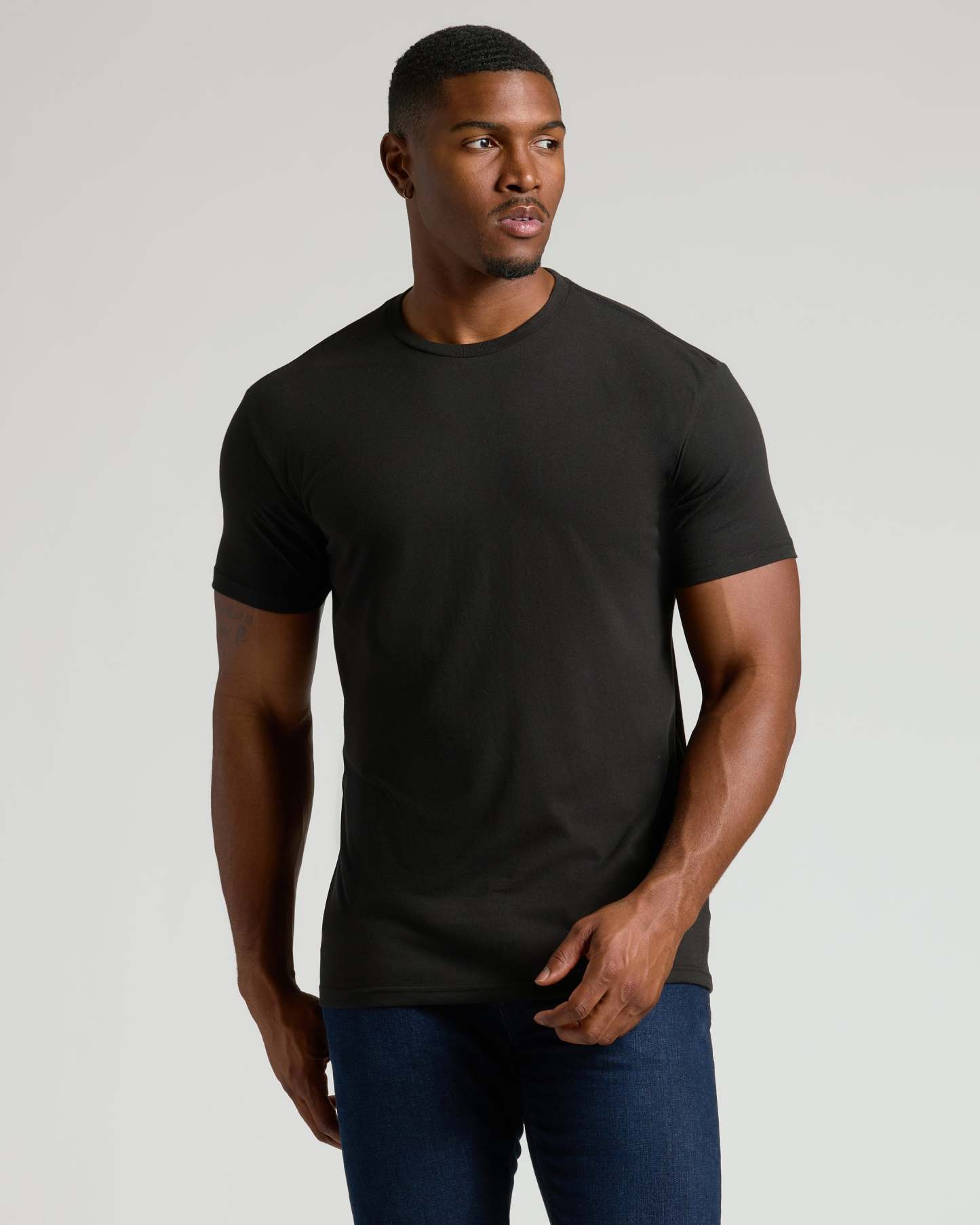 Black Tall Straight Hem Crew Neck T-Shirt-VibeCloset