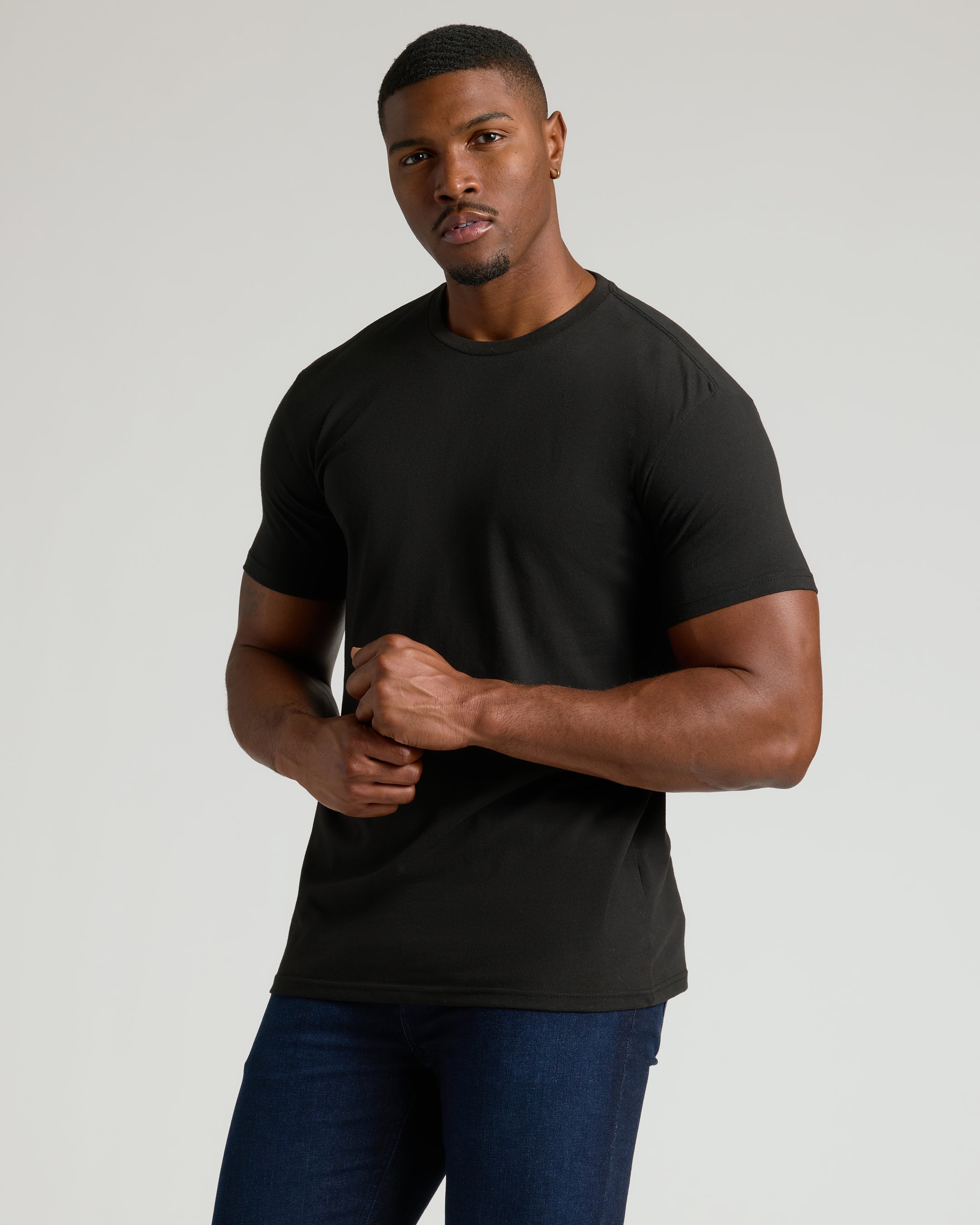 Black Tall Straight Hem Crew Neck T-Shirt-VibeCloset
