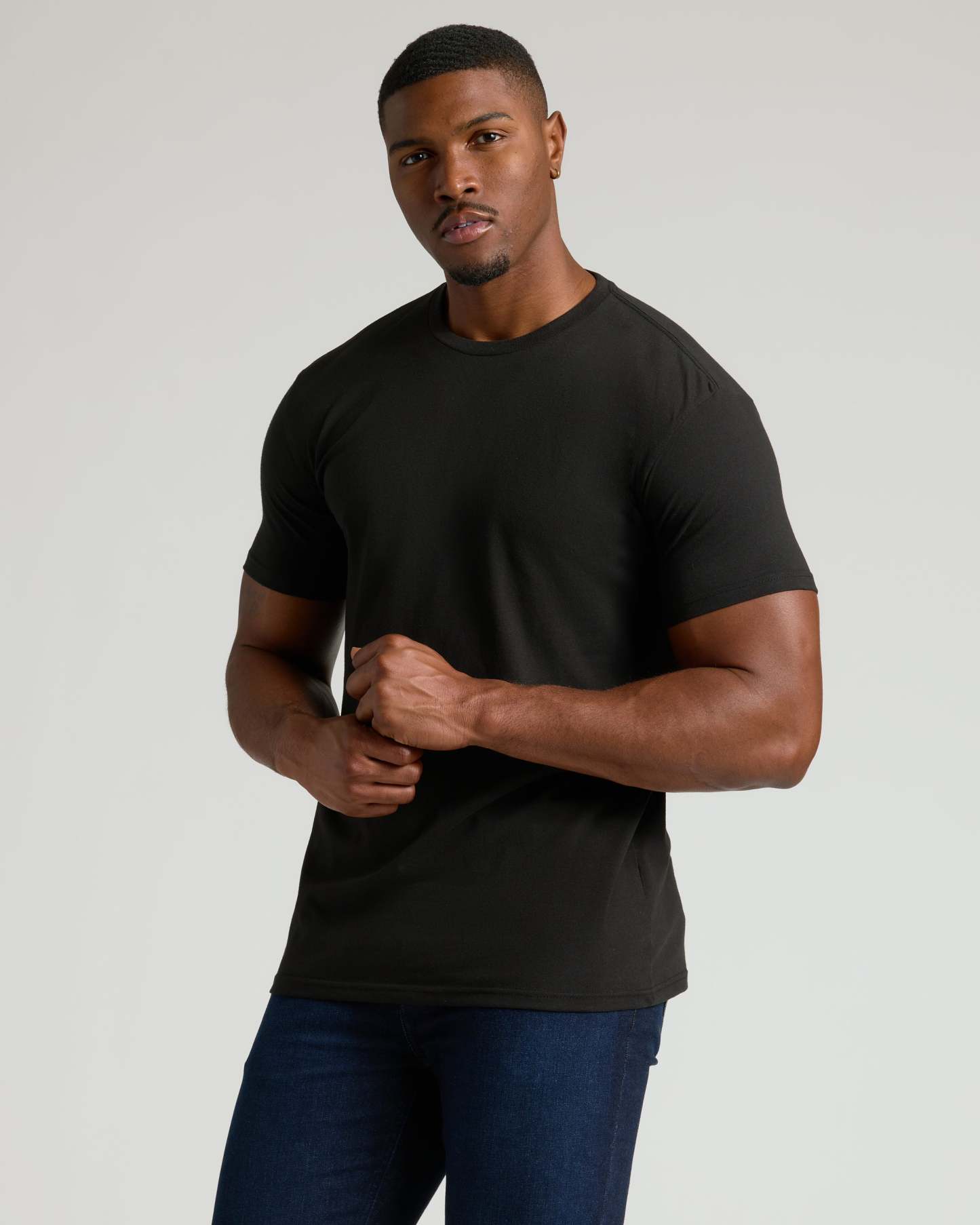 Black Tall Straight Hem Crew Neck T-Shirt-VibeCloset