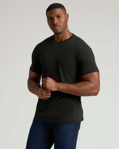 Black Tall Straight Hem Crew Neck T-Shirt-VibeCloset