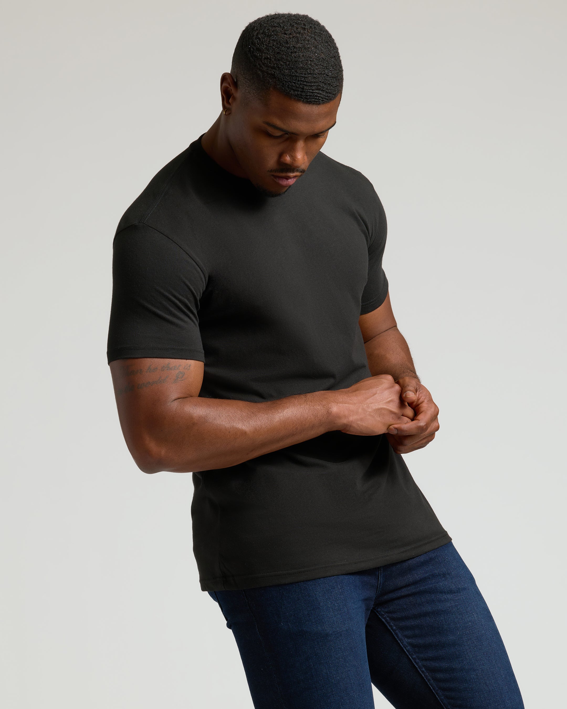 Black Tall Straight Hem Crew Neck T-Shirt-VibeCloset