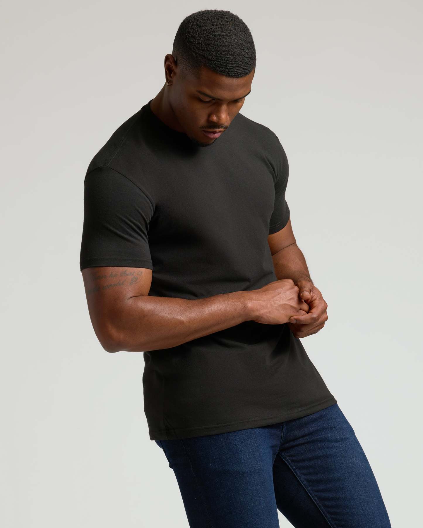 Black Tall Straight Hem Crew Neck T-Shirt-VibeCloset