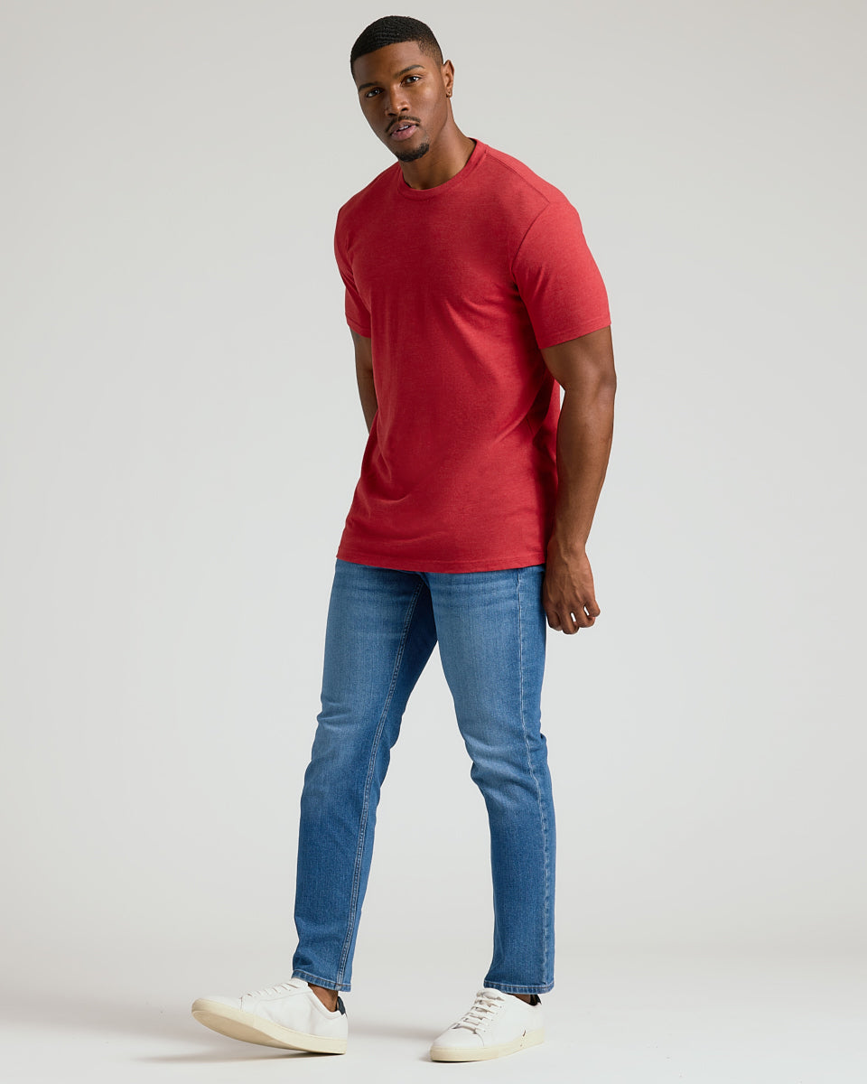 Dark Heather Lava Tall Straight Hem Crew Neck T-Shirt-VibeCloset