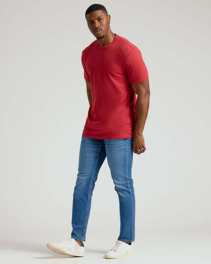 Dark Heather Lava Tall Straight Hem Crew Neck T-Shirt-VibeCloset