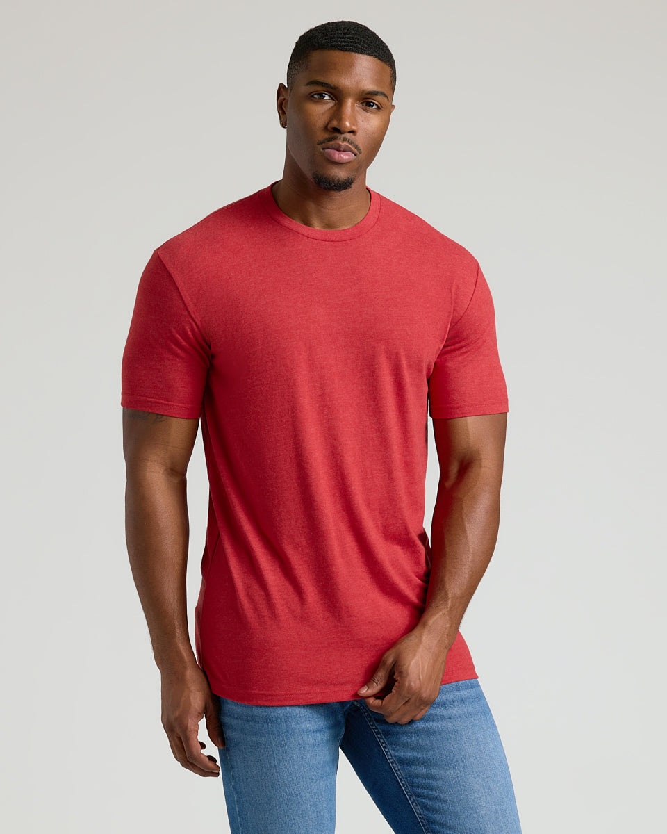 Dark Heather Lava Tall Straight Hem Crew Neck T-Shirt-VibeCloset