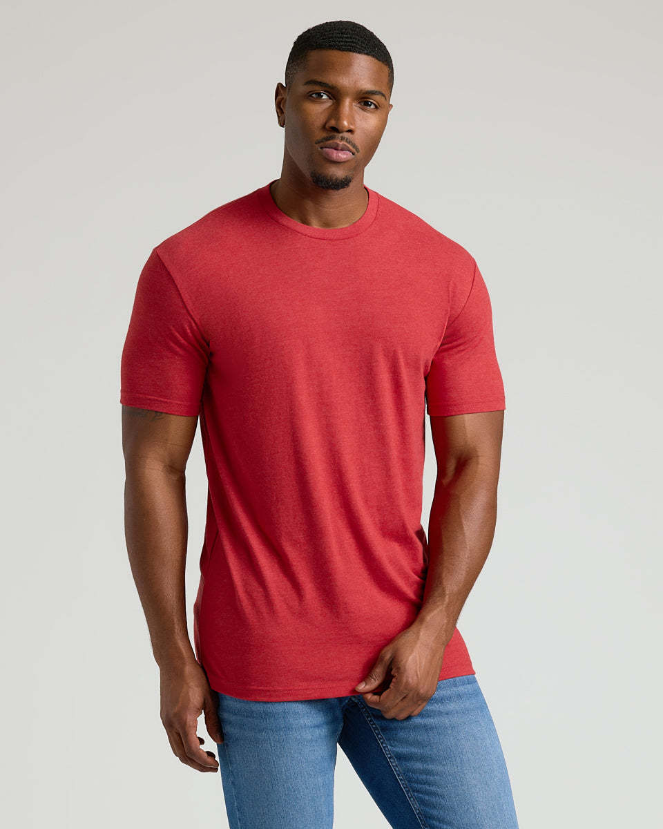 Dark Heather Lava Tall Straight Hem Crew Neck T-Shirt-VibeCloset