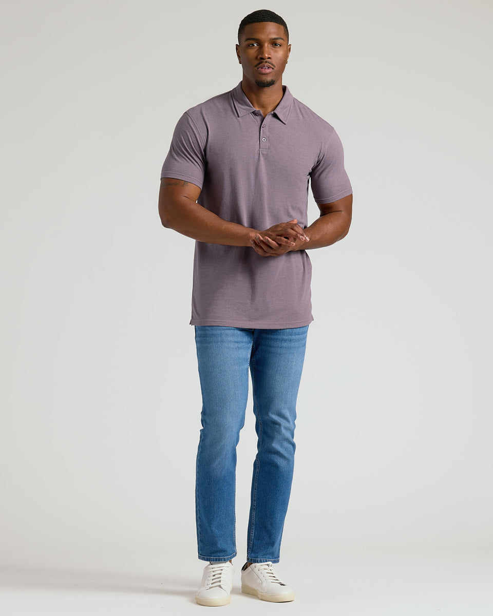 Dark Heather Amethyst Short Sleeve Tall Polo-VibeCloset