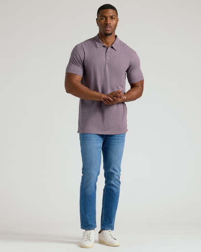 Dark Heather Amethyst Short Sleeve Tall Polo-VibeCloset